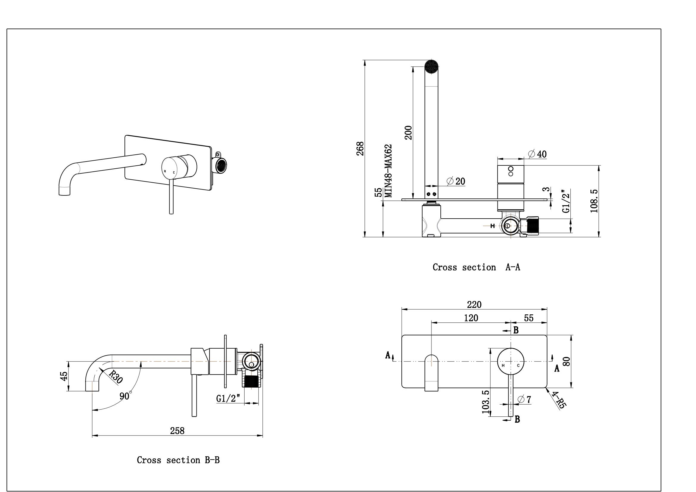 Classic Single Handle Wall Mounted Stainless Steel Basin Faucet OEM Customized Sink Tap