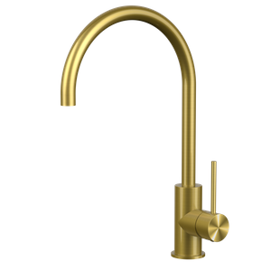 Watermark 304 Stainless Steel Kitchen PVD Brushed Gold Faucet Goose Neck Sink Mixer