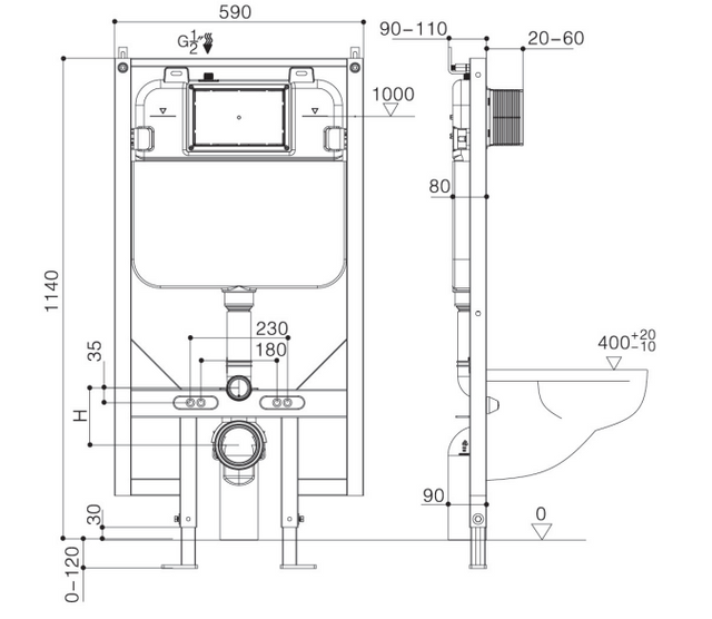 Sanitary Ware Ceramic Toilet Cistern Concealed R&T In-wall Cistern for Wall Hung Toilet with Watermark