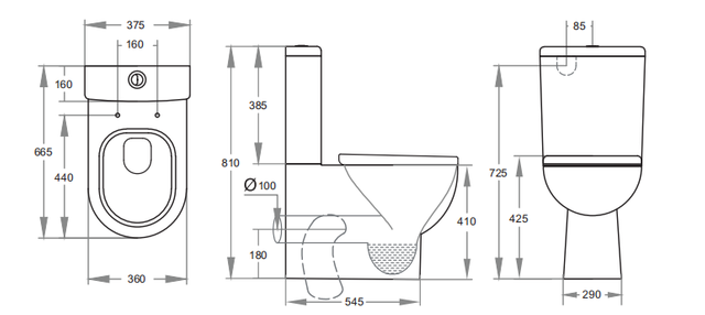 Watermark WELS Australian Toilet Bidet Autod Dual Flush Two-Piece Water Closet Toilet