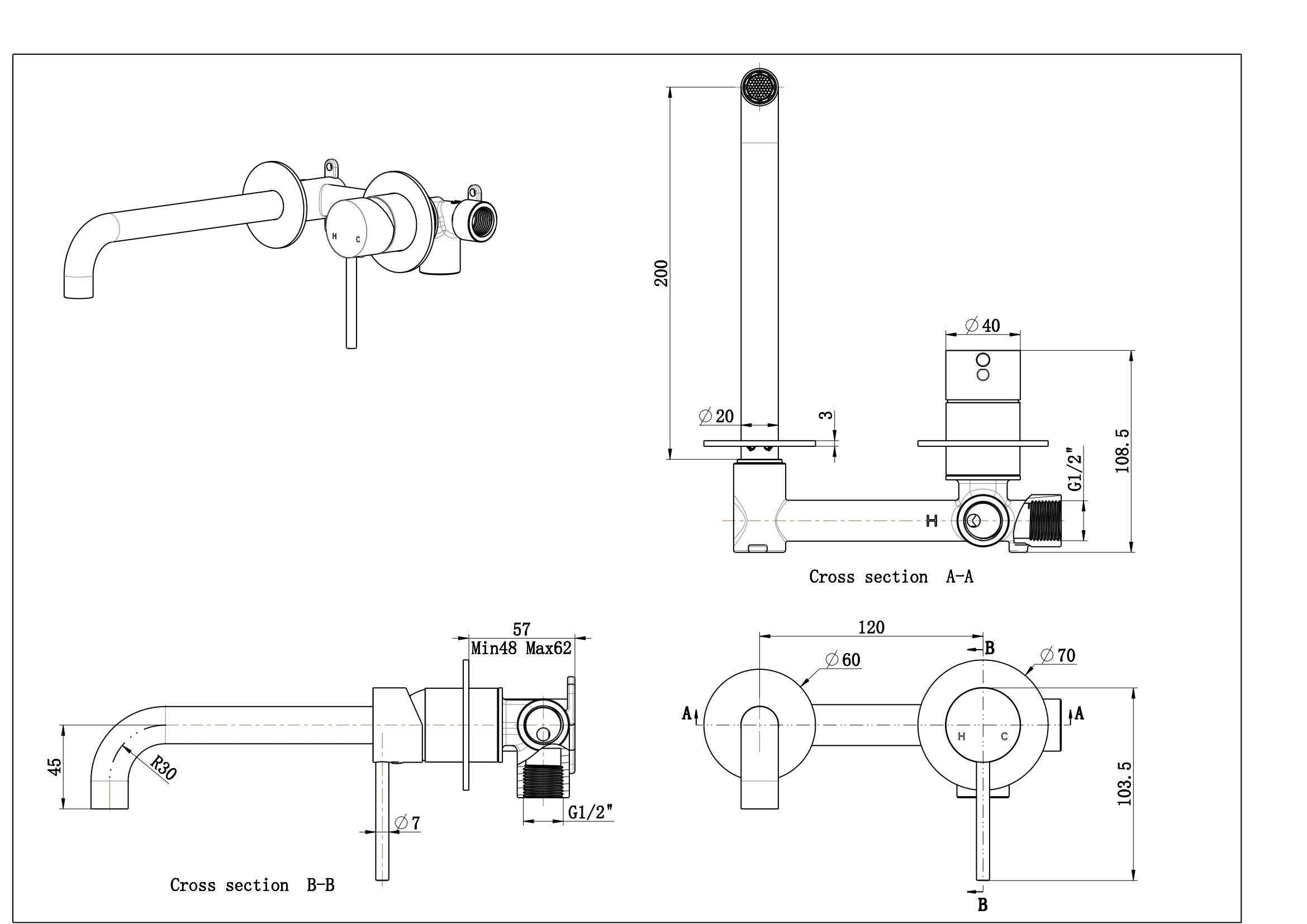 Watermark Round 304 Stainless Steel Finish Handle SUS304 Basin Mixer Faucet