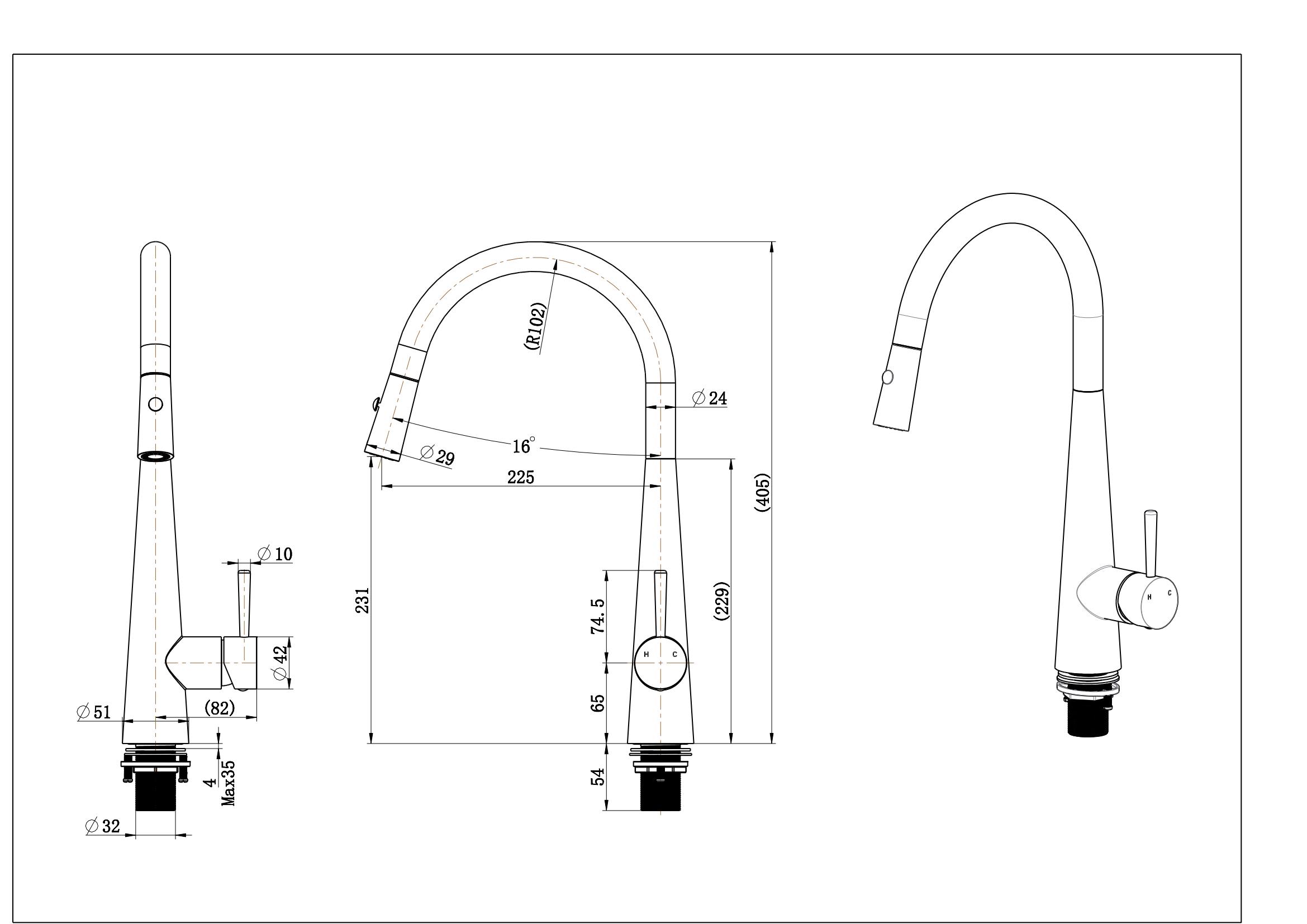 Contop 304SS Pull Out Kitchen Mixer Watermark WELS 5 Star Lead-Free Kitchen Fauce
