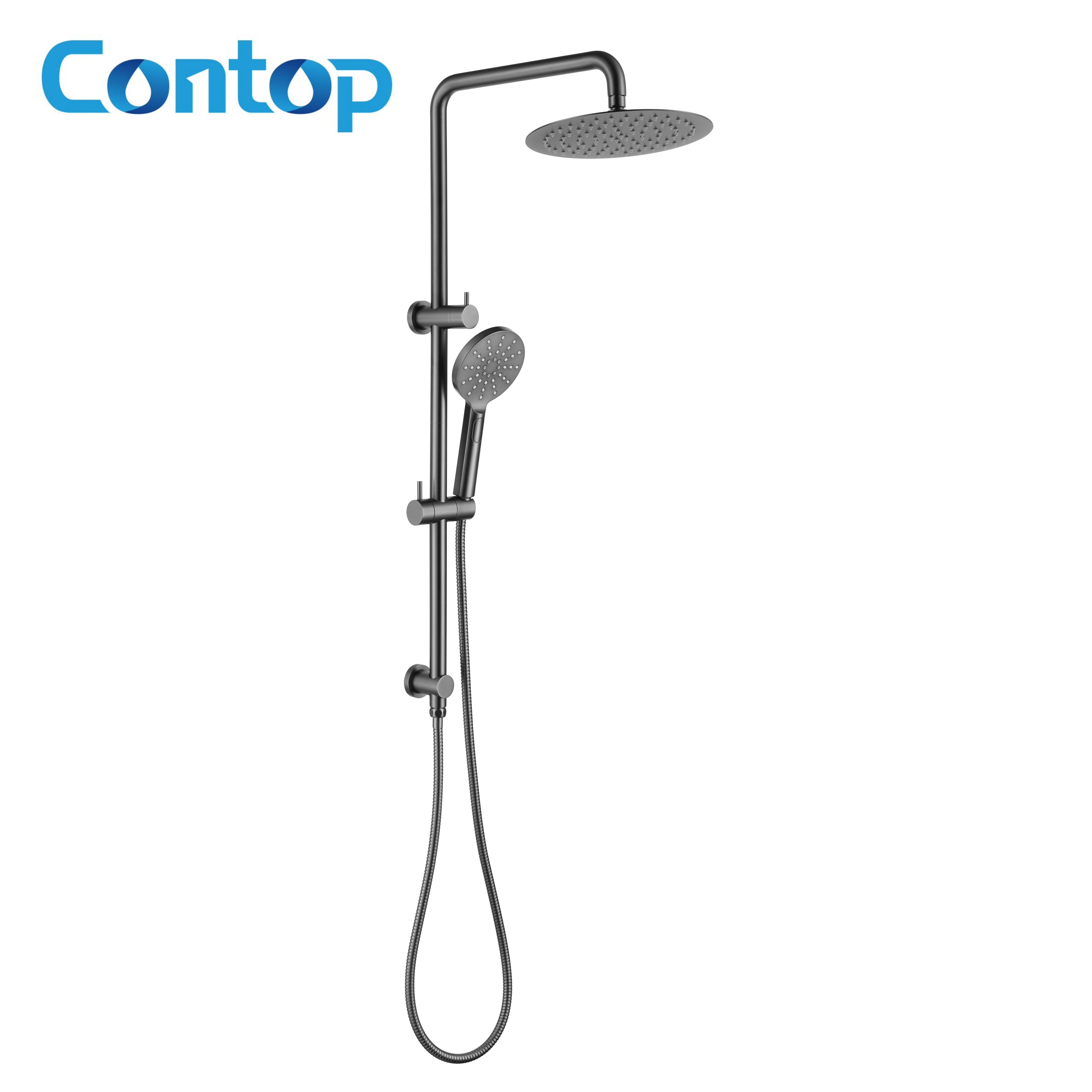 Brushed Gun Metal Round Exposed 2‑In‑1 Shower Set
