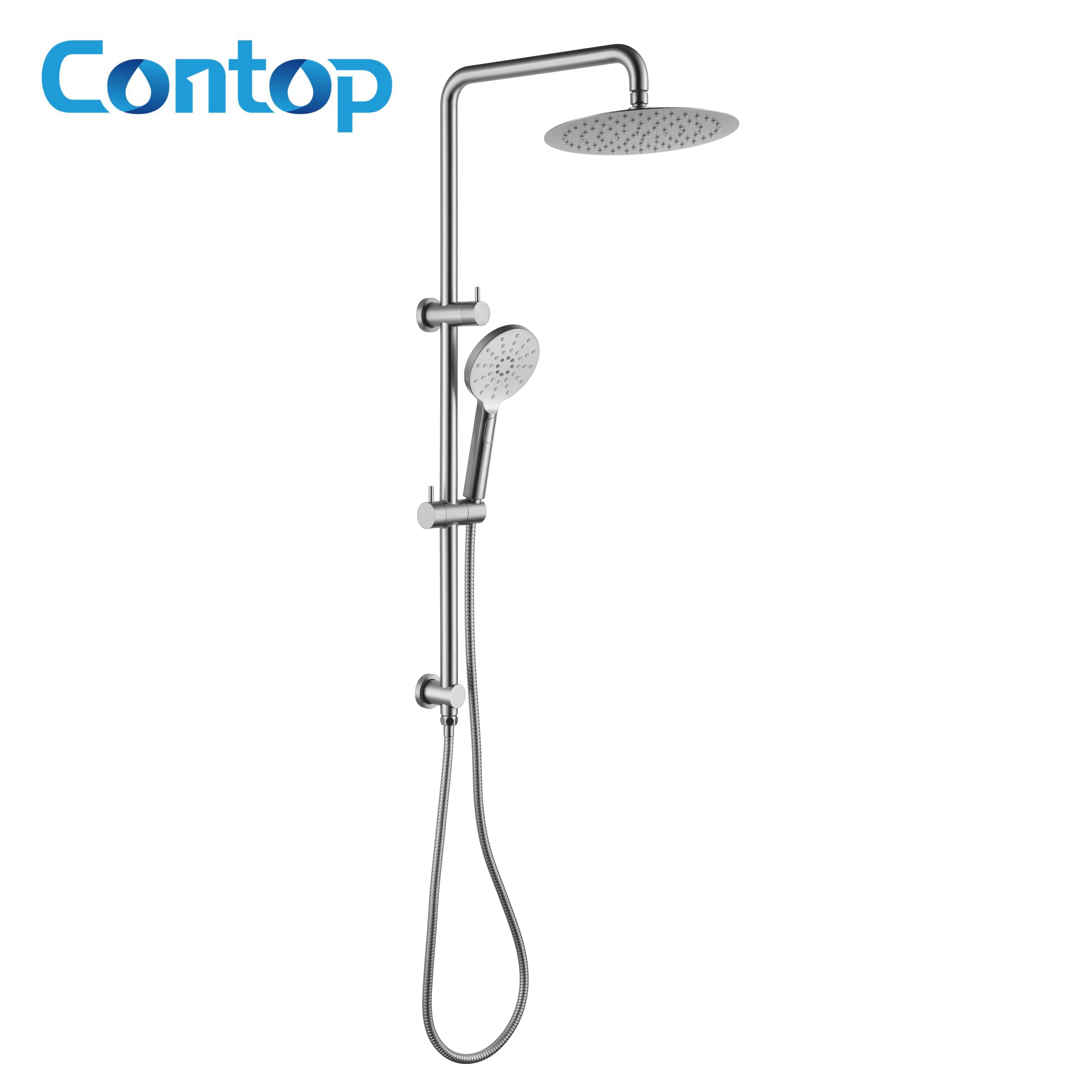 Brushed Gun Metal Round Exposed 2‑In‑1 Shower Set